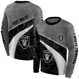Personalized Las Vegas Raiders Logo Hexagonal Mesh Black Gray AOP Sweatshirt