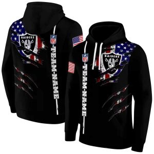 Personalized Las Vegas Raiders Logo Ripped Flag Black AOP Hoodie