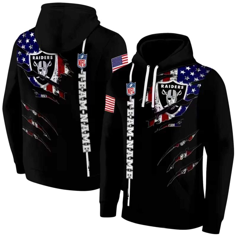 Personalized Las Vegas Raiders Logo Ripped Flag Black Aop Hoodie 1