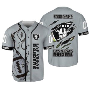 Personalized Las Vegas Raiders Logo Silver Pattern Baseball Jersey