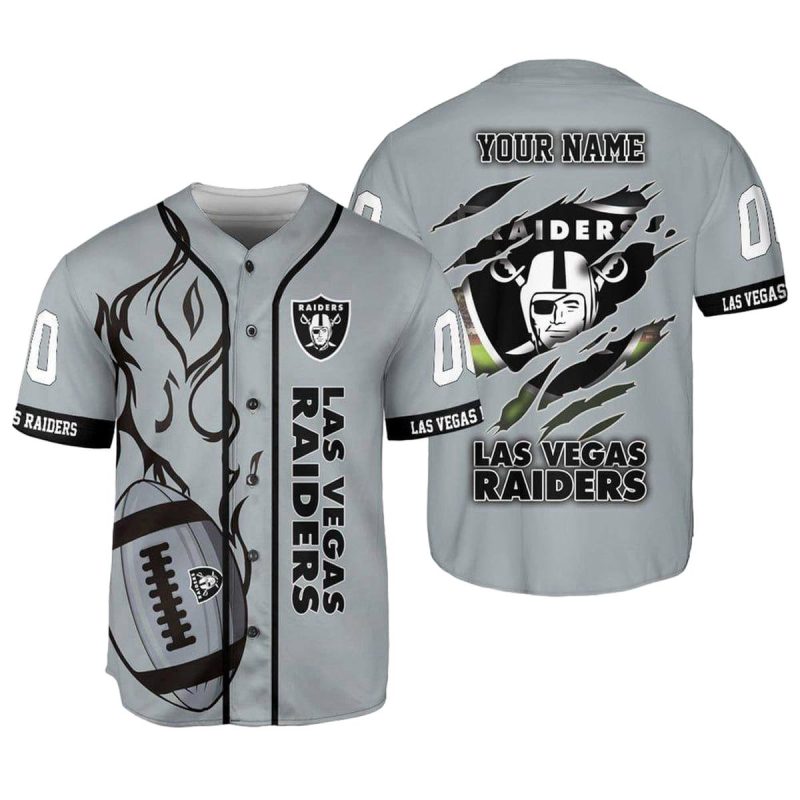 Personalized Las Vegas Raiders Logo Silver Pattern Baseball Jersey 1