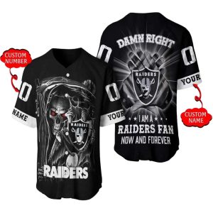 Personalized Las Vegas Raiders Logo Skull Damn Right Baseball Jersey