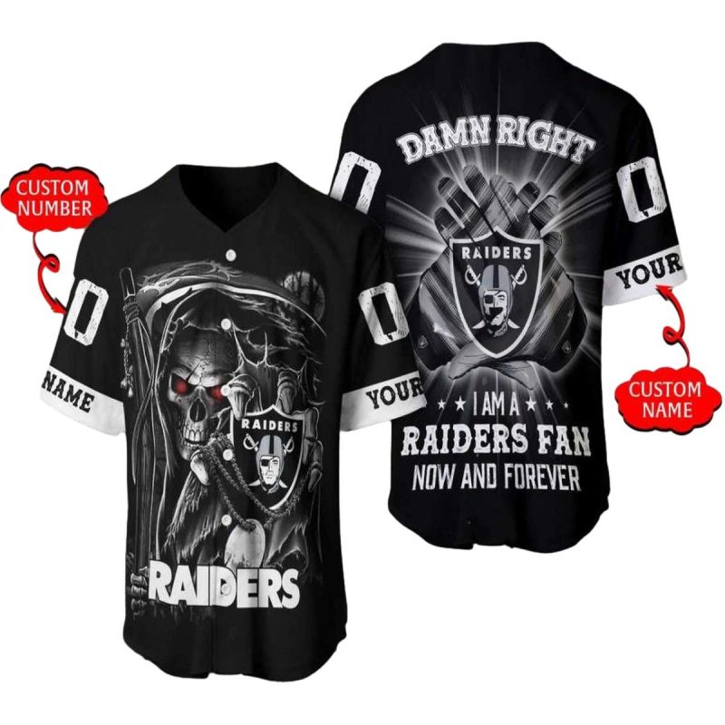 Personalized Las Vegas Raiders Logo Skull Damn Right Baseball Jersey 1