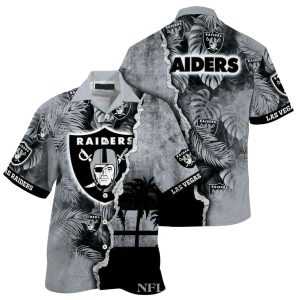 Personalized Las Vegas Raiders Logo Tropical Palms Leaves Hawaiian Shirt