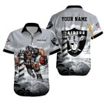 Personalized Las Vegas Raiders Mascot And Lighthouse Ocean Storm Hawaiian Shirt