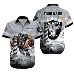 Personalized Las Vegas Raiders Mascot And Lighthouse Ocean Storm Hawaiian Shirt