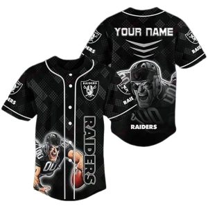 Personalized Las Vegas Raiders Mascot Black Pattern Baseball Jersey