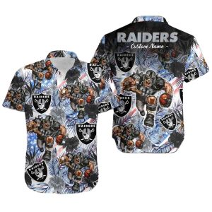 Personalized Las Vegas Raiders Mascot Tropical Floral Hawaiian Shirt