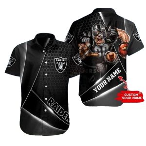 Personalized Las Vegas Raiders Mascot Ultimate Defender Hexagon Black Hawaiian Shirt