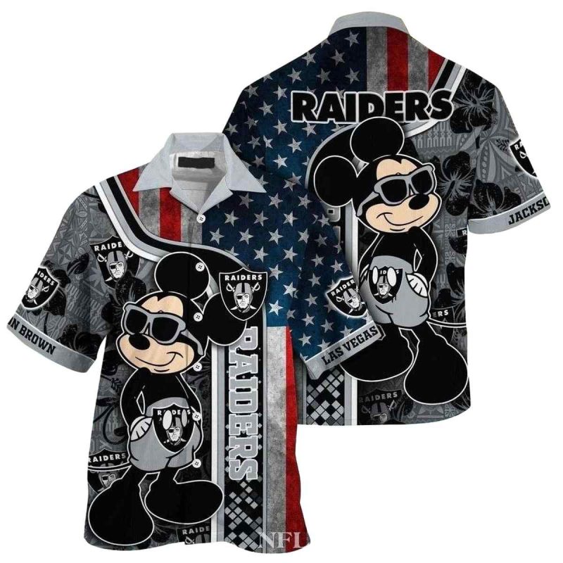 Personalized Las Vegas Raiders Mickey And Usa Pride Hawaiian Shirt 1