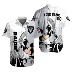 Personalized Las Vegas Raiders Mickey Hiphop White Hawaiian Shirt