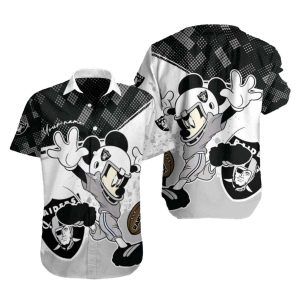 Personalized Las Vegas Raiders Mickey Mascot Black And White Hawaiian Shirt