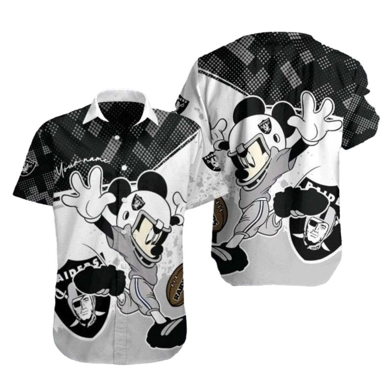Personalized Las Vegas Raiders Mickey Mascot Black And White Hawaiian Shirt 1