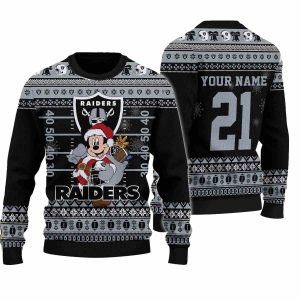 Personalized Las Vegas Raiders Mickey Mouse Santa Ugly Christmas Sweater