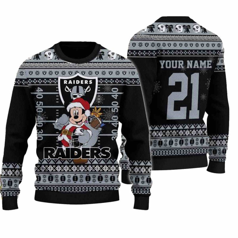 Personalized Las Vegas Raiders Mickey Mouse Santa Ugly Christmas Sweater 1