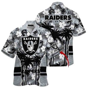 Personalized Las Vegas Raiders Monochrome Raiders Palm Contrast Hawaiian Shirt