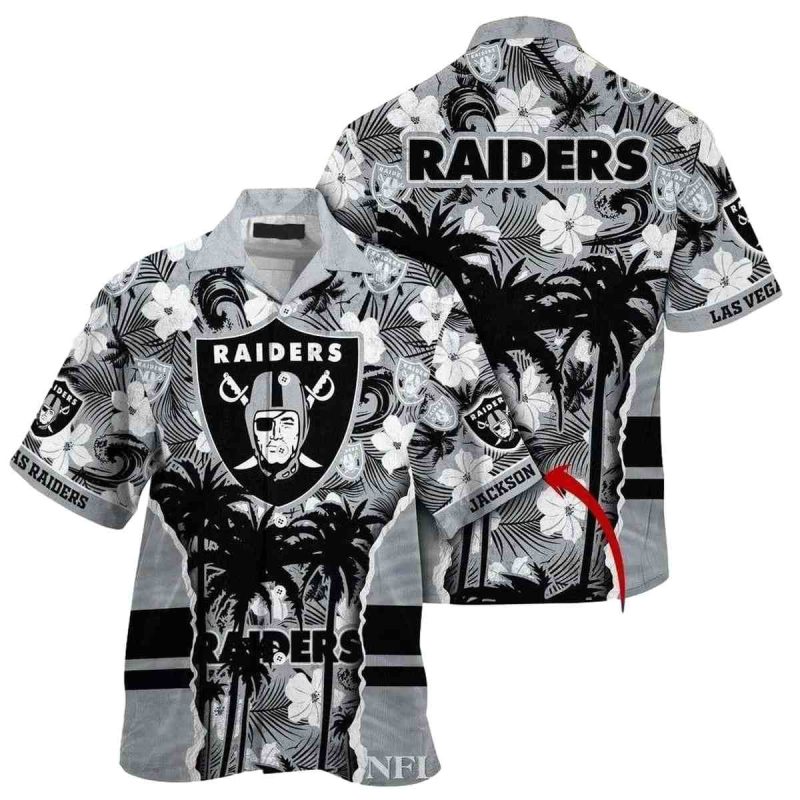 Personalized Las Vegas Raiders Monochrome Raiders Palm Contrast Hawaiian Shirt 1