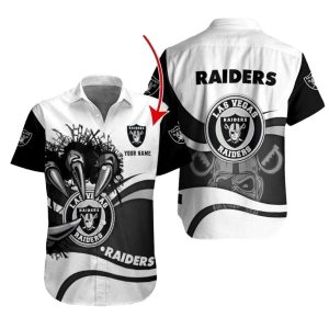 Personalized Las Vegas Raiders Monochrome Skyline Hawaiian Shirt