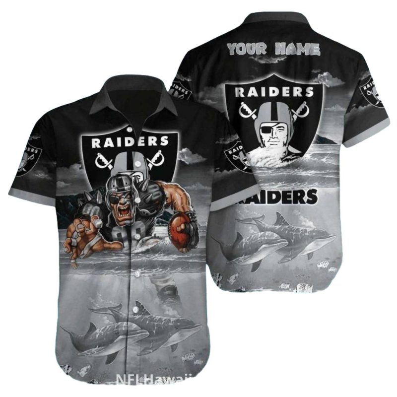 Personalized Las Vegas Raiders Ocean Waves And Mascot Hawaiian Shirt 1