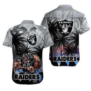 Personalized Las Vegas Raiders Palm Trees And Sunset Warrior Hawaiian Shirt