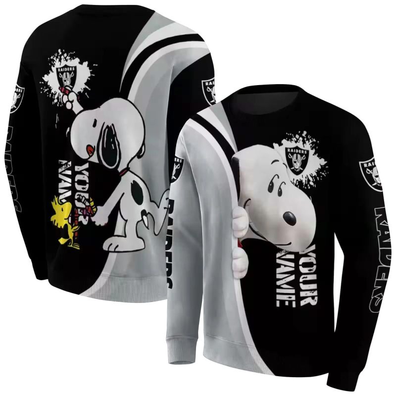 Personalized Las Vegas Raiders Peeking Snoopy Black Aop Sweatshirt 1