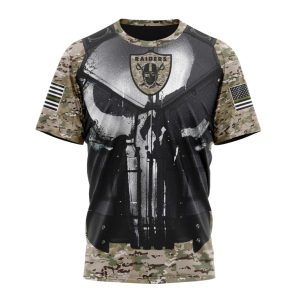 Personalized Las Vegas Raiders Punisher Skull Camo Veteran AOP T-Shirt
