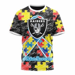 Personalized Las Vegas Raiders Puzzle Autism Awareness AOP T-Shirt