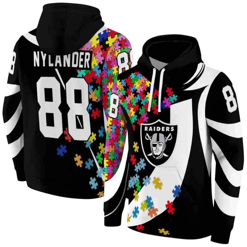 Personalized Las Vegas Raiders Puzzle Pieces Black Aop Hoodie 1