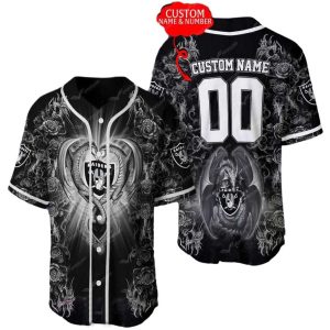 Personalized Las Vegas Raiders Raiders Heart Dragon Black Baseball Jersey