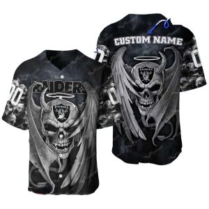 Personalized Las Vegas Raiders Raiders Logo And Angel Skull Baseball Jersey
