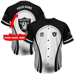 Personalized Las Vegas Raiders Raiders Logo And Hexxagon Black And White Pattern Baseball Jersey