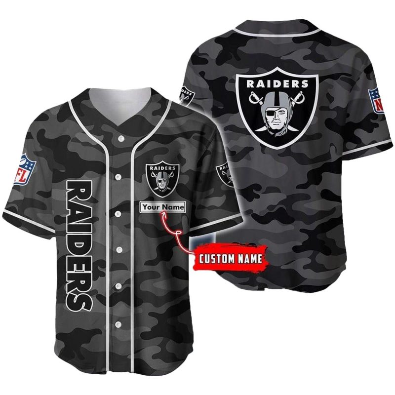 Personalized Las Vegas Raiders Raiders Logo Camo Pattern Baseball Jersey 1