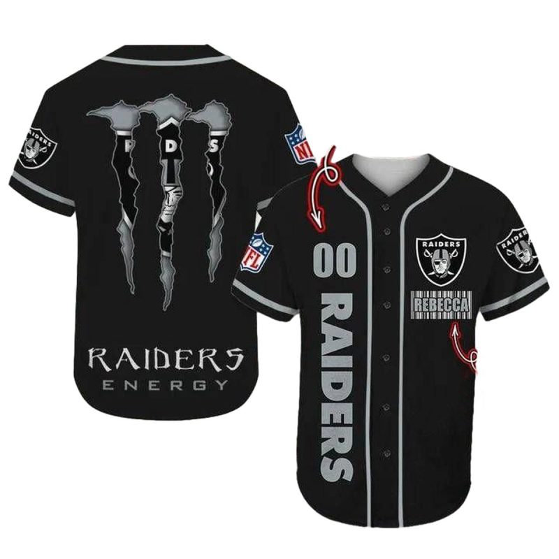 Personalized Las Vegas Raiders Raiders Monster Energy Baseball Jersey 1
