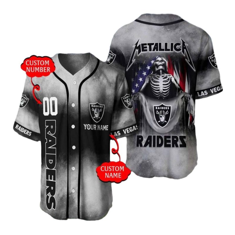 Personalized Las Vegas Raiders Raiders Skeleton And Us Flag Baseball Jersey 1