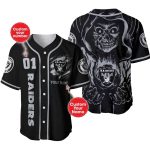 Personalized Las Vegas Raiders Raiders Skull Hand Halloween Black Baseball Jersey
