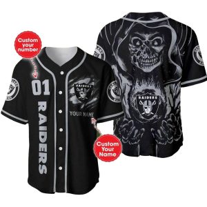 Personalized Las Vegas Raiders Raiders Skull Hand Halloween Black Baseball Jersey