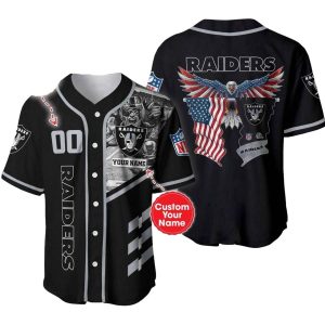 Personalized Las Vegas Raiders Raiders Us Flag Mascot And Eagle Baseball Jersey