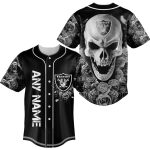 Personalized Las Vegas Raiders Rose Skull Baseball Jersey