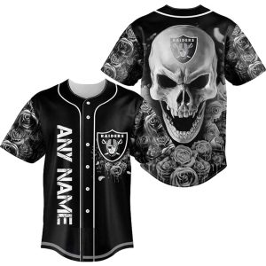 Personalized Las Vegas Raiders Rose Skull Baseball Jersey
