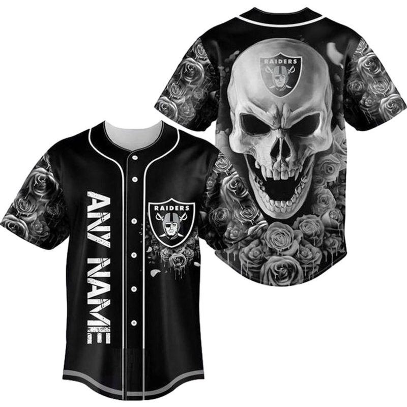 Personalized Las Vegas Raiders Rose Skull Baseball Jersey 1