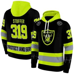 Personalized Las Vegas Raiders Safety Motif Black Neon Green AOP Hoodie
