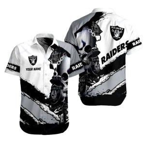 Personalized Las Vegas Raiders Sinister Skull Raiders Black And White Hawaiian Shirt