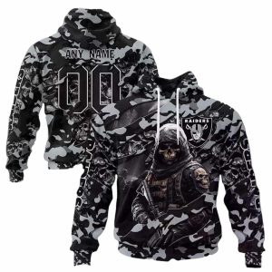 Personalized Las Vegas Raiders Skeleton Soldier Halloween AOP Hoodie