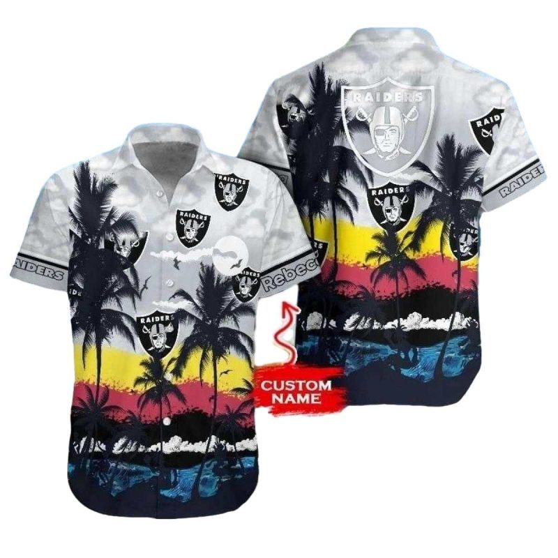 Personalized Las Vegas Raiders Sunset Palms Coconut Tree Hawaiian Shirt 1