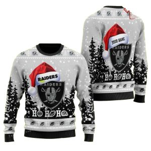 Personalized Las Vegas Raiders Symbol Wearing Santa Claus Hat Ho Ho Ho Raiders Ugly Christmas Sweater