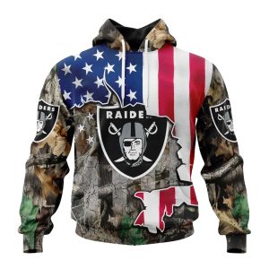 Personalized Las Vegas Raiders Usa Flag Camo Realtree Hunting AOP Hoodie