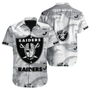 Personalized Las Vegas Raiders Whale And Ocean Pattern Grayscale Hawaiian Shirt