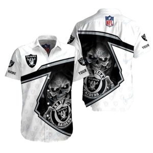 Personalized Las Vegas Raiders Whiteout Skull And Logo Hawaiian Shirt