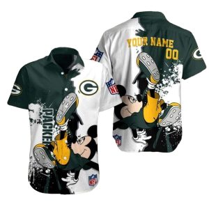 Personalized Mickey Green Bay Packers Green And White Hawaiian Shirt