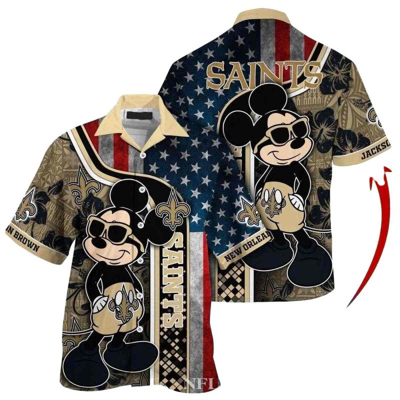 Personalized Mickey Mouse American Flag New Orleans Saints Hawaiian Shirt 1